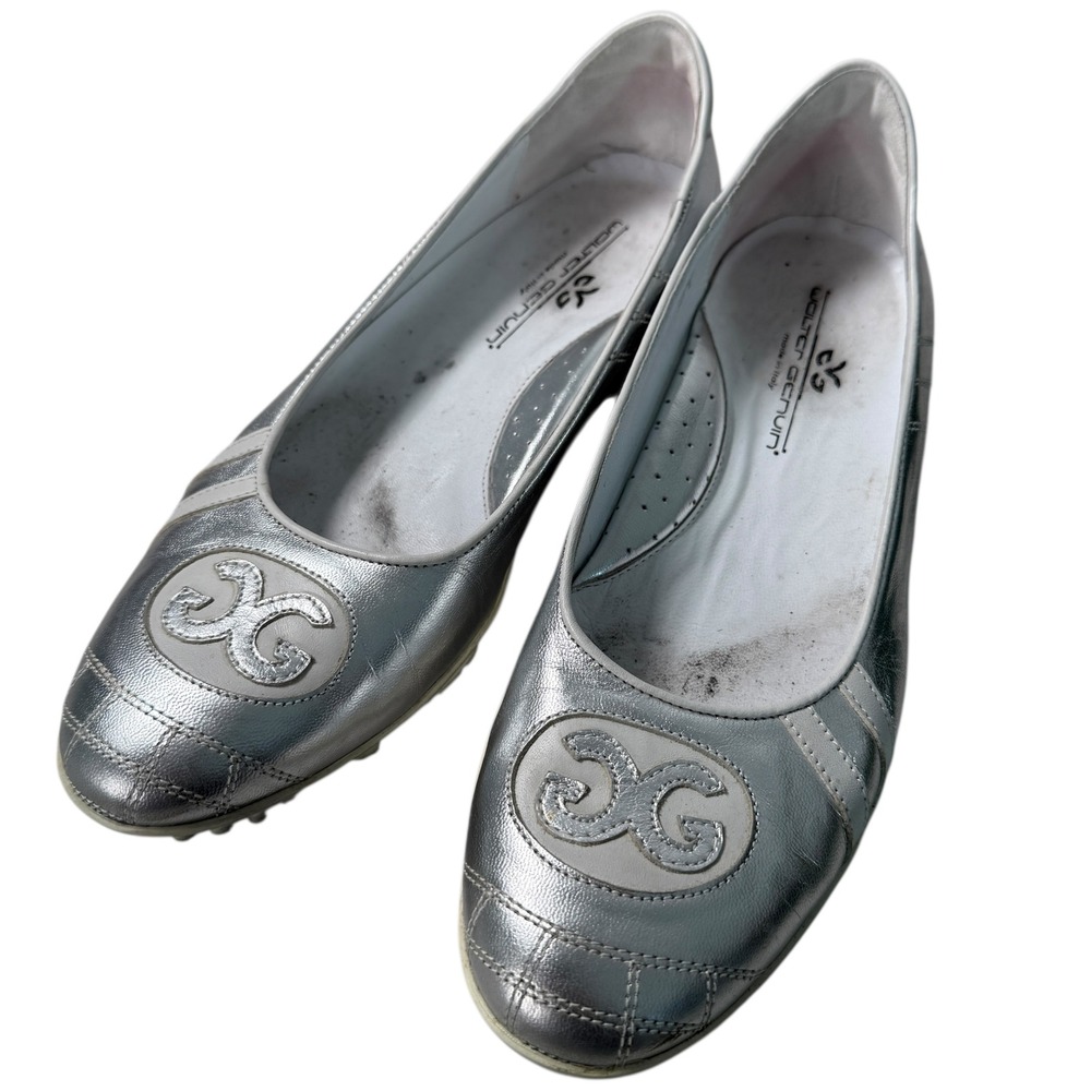Walter Genuin COCO BALLERINA Leather Ballet Silver Metallic Flats Shoes Italy 10 - Picture 8 of 10